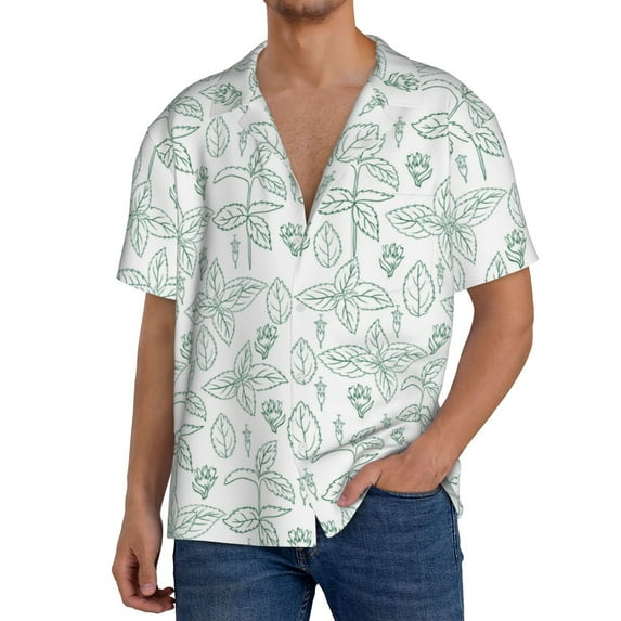 Rateoe Leaf Print Print Mens Front Pocket Hawaiian Shirts Casual Shirts Short Sleeve Button Down Beach Tropical Shirts-Small