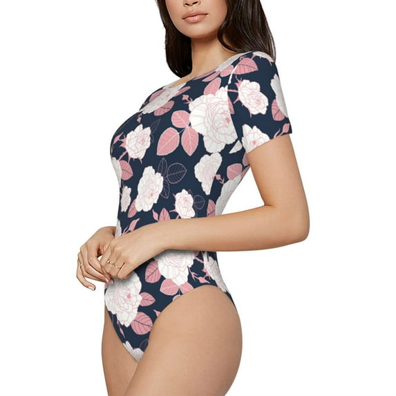 Rateoe Leaves Flower Printed Women Rash Guard Short Sleeve,Tummy control Swimsuit Surfing Swimsuit Bathing Suit Short-sleeved Onesie UPF 50+