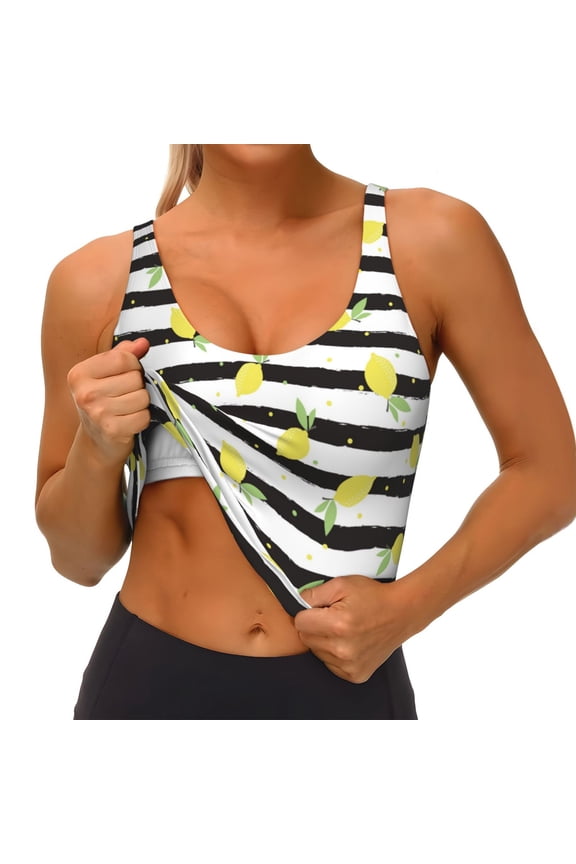 Lemon_1 Print Womens' Sports Bras Scoop Neck Sports Vest- Padded U Back Seamless High Impact Support