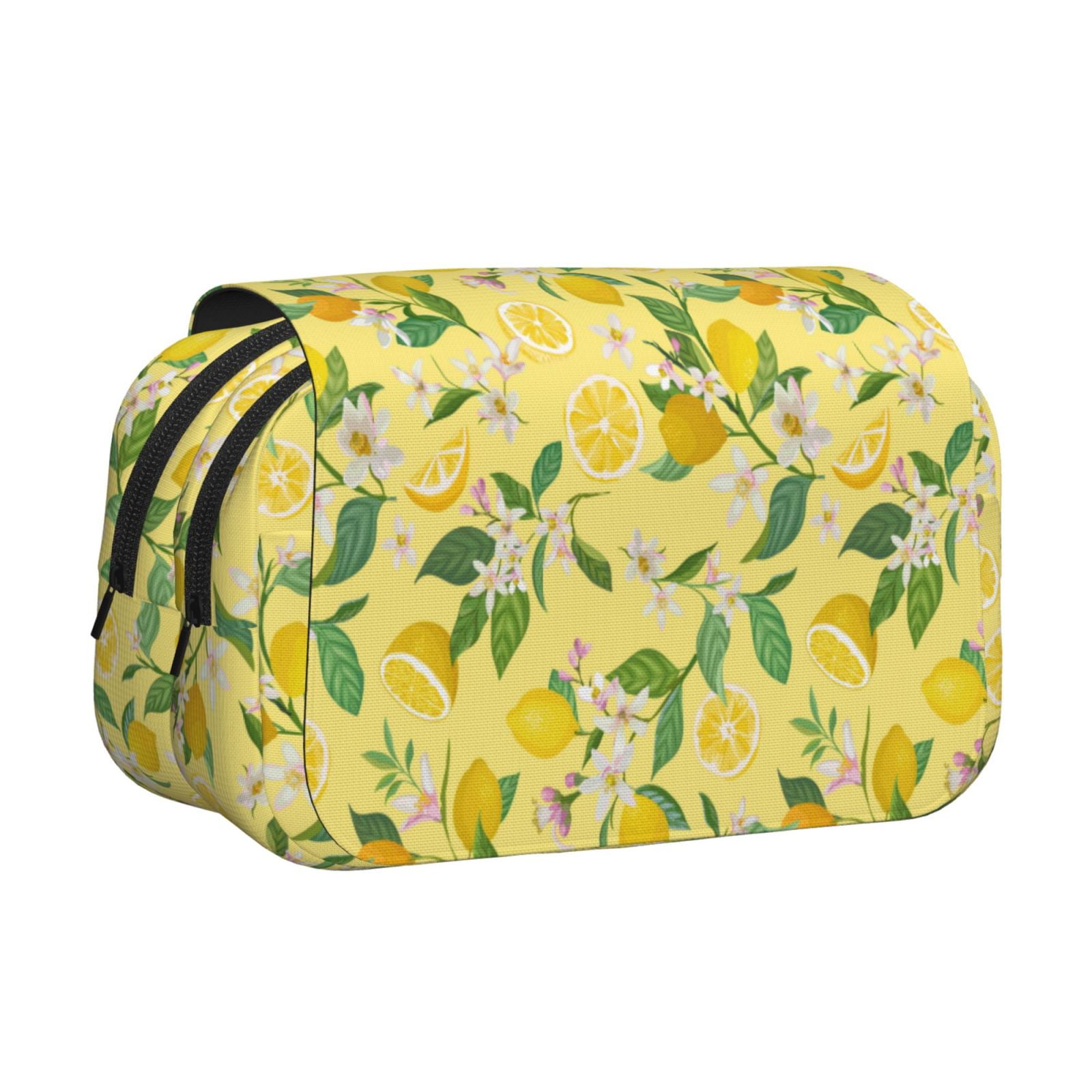 Rateoe Lemon (2) Pattern Double Clamshell Pen Case, Storage Organizer with Two Zipper Compartments– Holds Up to 50 Pencils & Pens