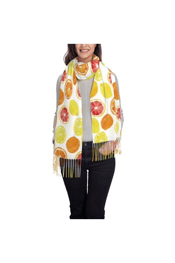 Lemon Orange Women's Traditional Scarf Wrap Tassel Shawl Fringes Neck Head Shawl Retro Scarf