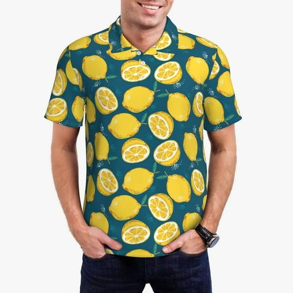 Rateoe Lemon Pattern Men's Short Sleeve Polo Shirts, Golf Polo Shirts Short Sleeve Performance Moisture Wicking Dry-XX-Large
