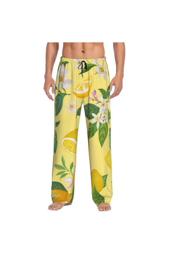 Lemon Pattern Men’s Ultra-Soft Comfy Pajama Lounge Pants Sleepwear,Comfortable Lounge Wear,lightweight Pajamas, Casual Home Wear-Large