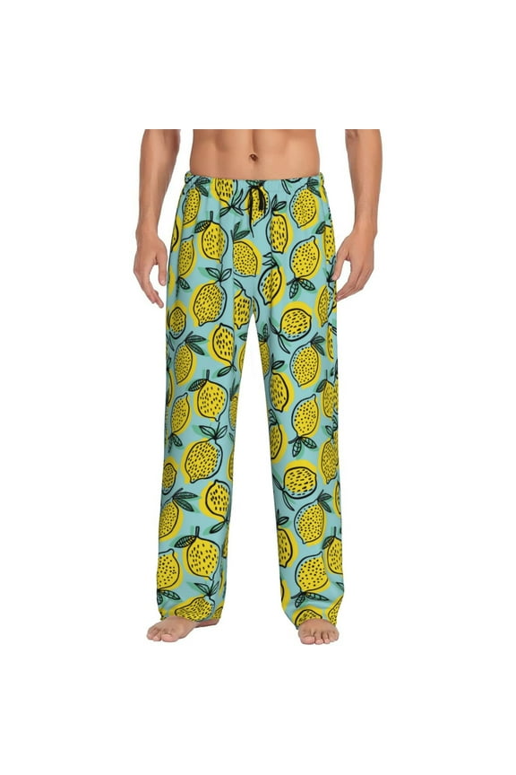 Lemon Pattern Men’s Ultra-Soft Comfy Pajama Lounge Pants Sleepwear,Comfortable Lounge Wear,lightweight Pajamas, Casual Home Wear-Medium