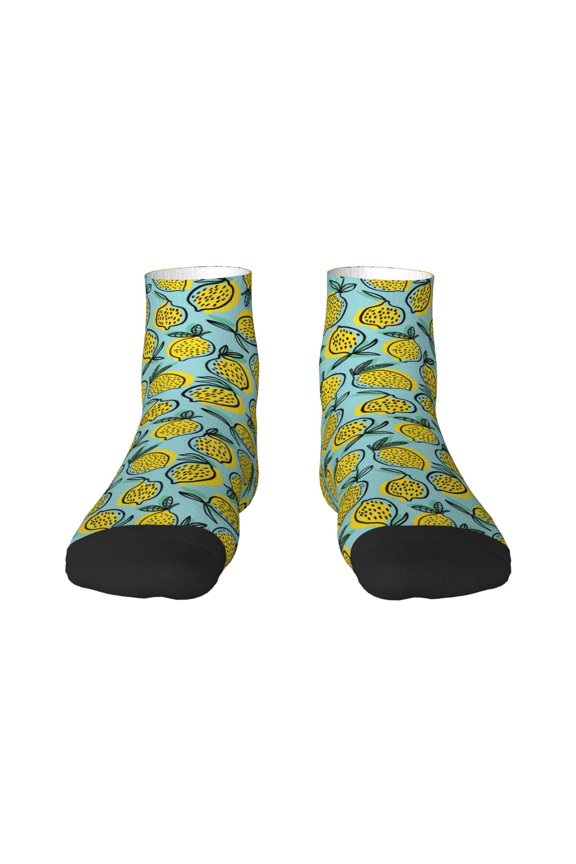 Lemon Pattern Quarter Crew Socks,Toe Seamed Ankle Socks,Cotton Cushioned Breathable Athletic Crew Sports Socks