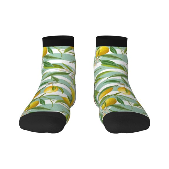 Rateoe Lemon Pattern Quarter Crew Socks,Toe Seamed Ankle Socks,Cotton Cushioned Breathable Athletic Crew Sports Socks
