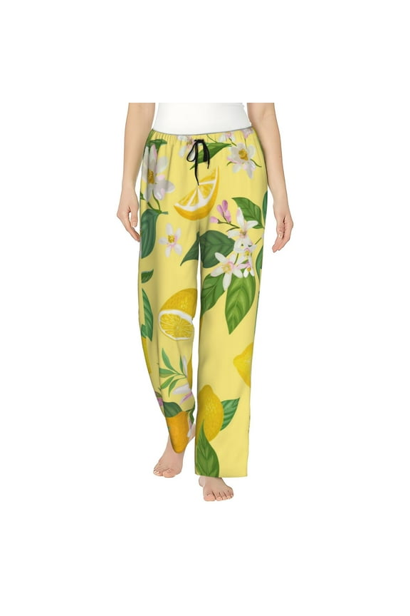 Lemon Pattern Women’s Ultra-Soft Comfy Pajama Lounge Pants Sleepwear,Comfortable Lounge Wear,lightweight Pajamas, Casual Home Wear-Large