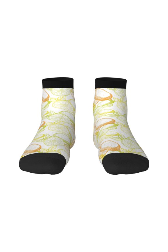 Lemon Potatoes Pattern Quarter Crew Socks,Toe Seamed Ankle Socks,Cotton Cushioned Breathable Athletic Crew Sports Socks