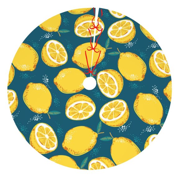 Rateoe Lemon Print Christmas Tree Skirt 30" for Xmas Holiday New Year Party Circle Tree Mat Ornaments Decoration
