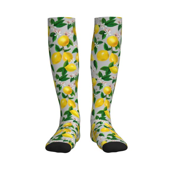 Rateoe Lemon Seamless Pattern Oil Painting Effect Compression Socks for Women and Men 20-30mmHg-Circulation Support Socks Knee High Nurse Pregnant Running Medical and Travel Athletic