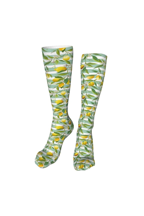 Lemon print Women's Men's Novelty 20in Crew Socks Cotton Socks Knee High Socks for Walking,Running,Nurses,Pregnancy-One Size