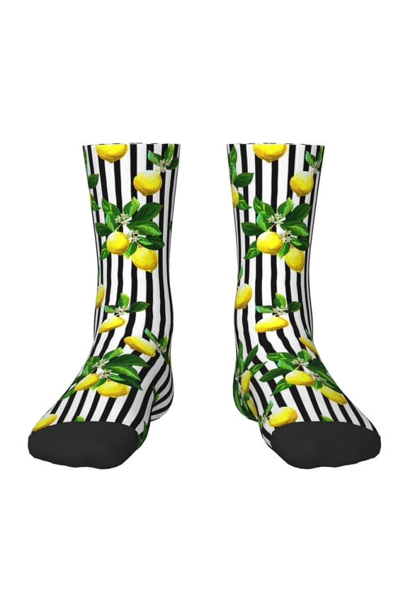 Lemons on Striped Pattern Children's Socks, Socks Gifts ,kids Crew Soft Cotton Socks , Moisture-Wicking, Durable, Ideal for Daily Wear & Sports