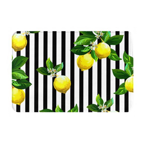 Rateoe Lemons on Striped Pattern Flannel Door Mat Indoor Outdoor Entrance, Waterproof All-Weather Doormat,Fade Resistant, Low Profile Entryway Mat 16x24in