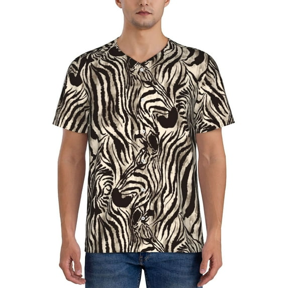Rateoe Leopard And Zebra1 Pattern Men’s Baseball Short Sleeve Polo Shirt, Midweight Men's Shirt Golf Shirt Polo Shirts Quick Dry Short-3X-Large
