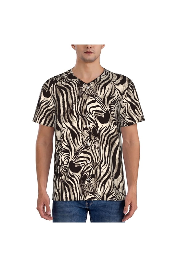 Leopard And Zebra1 Pattern Men’s Baseball Short Sleeve Polo Shirt, Midweight Men's Shirt Golf Shirt Polo Shirts Quick Dry Short-4X-Large
