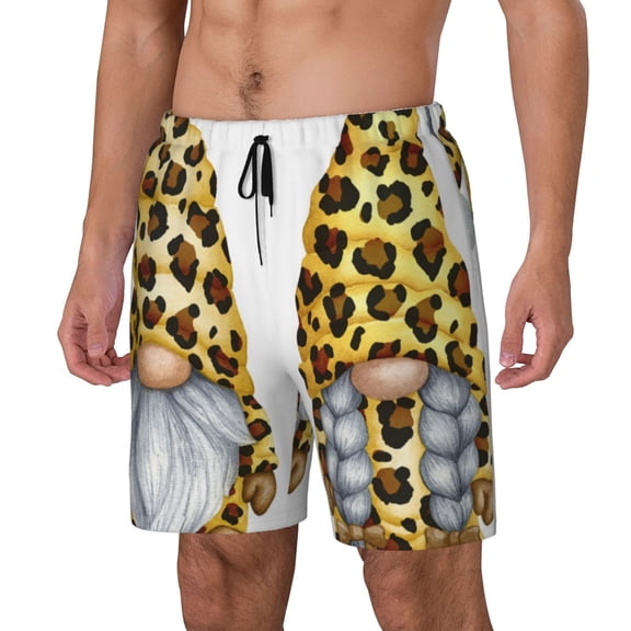 Rateoe Leopard Gnomes Pattern Men’s Swim Shorts with Compression Liner – Double-Layered Quick-Dry Swimwear, Comfortable & Stretchy Beach Shorts-Medium