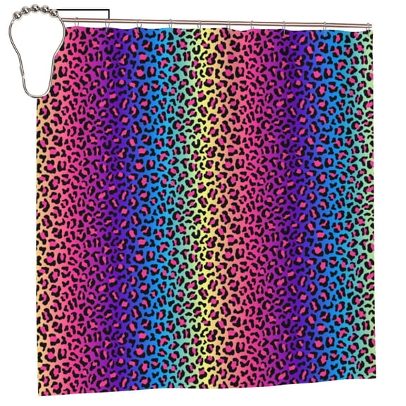 Rateoe Leopard Neon Rainbow Gradient Shower Curtain - Fancy Bathroom Shower Curtain Sets - Waterproof Shower Curtain with Hooks with 12 Plastic Hooks 72x72 Inches