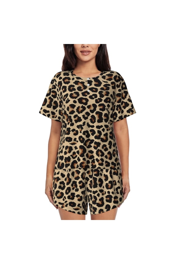 Leopard Print-1 for 2 Piece Short Sleeves Pajama Sets Casual Lounge Sleepwear Ladies Pjs Sets with Pocket-Medium