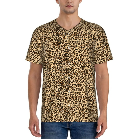 Rateoe Leopard Print Brown Pattern Men’s Baseball Short Sleeve Polo Shirt, Midweight Men's Shirt Golf Shirt Polo Shirts Quick Dry Short-Small