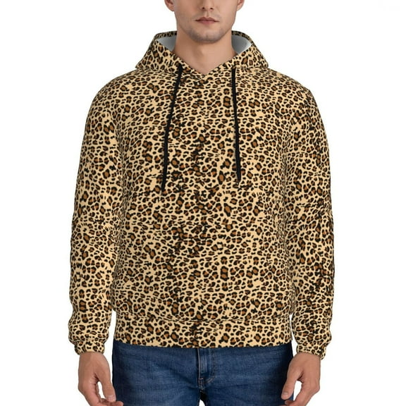 Rateoe Leopard Print Brown Pattern Mens Hoodie, Pullover Hooded Sweatshirt, Kangaroo Pocket Hoodie Ideal for Daily Wear, Travel and Home-3X-Large