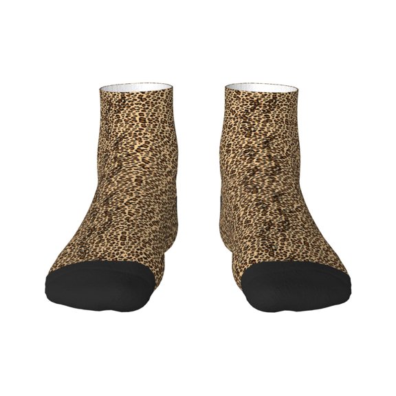 Rateoe Leopard Print Brown Pattern Quarter Crew Socks,Toe Seamed Ankle Socks,Cotton Cushioned Breathable Athletic Crew Sports Socks