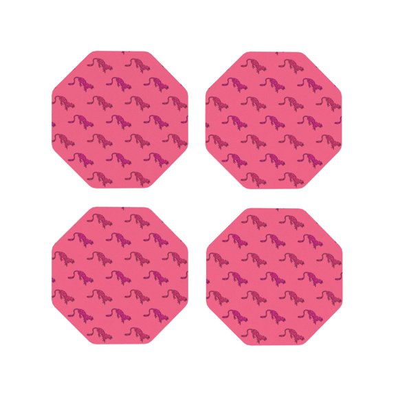 Rateoe Leopard Print Drawing Drink Coasters Set of 4 Leather Coasters Spill Protection for Table Desk,Durable and Non Slip Leather Coaster ,4 Inches Drink Mats-Octagon