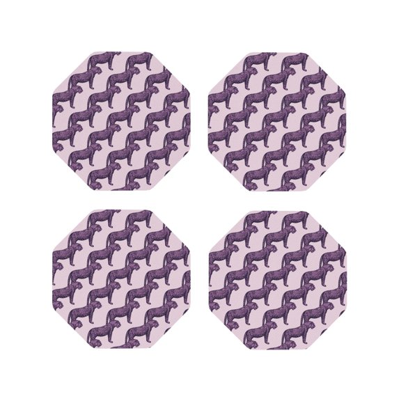 Rateoe Leopard Print Drawing Drink Coasters Set of 4 Leather Coasters Spill Protection for Table Desk,Durable and Non Slip Leather Coaster ,4 Inches Drink Mats-Octagon