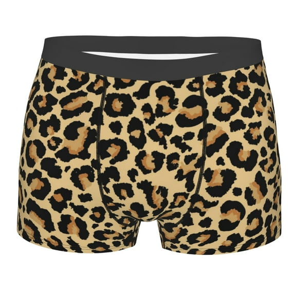 Rateoe Leopard Print Mens Boxer Briefs Poly Spandex Performance Boxer Briefs Underwear Hem Boxer Briefs - X-Large