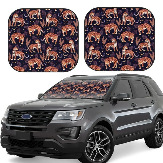 Rateoe Leopard Print Pattern 2 Piece Car Windshield Sun Shade Foldable | Front Windshield Shade for Sun, Heat and UV Rays | Sunshade for Car Front Window-Medium