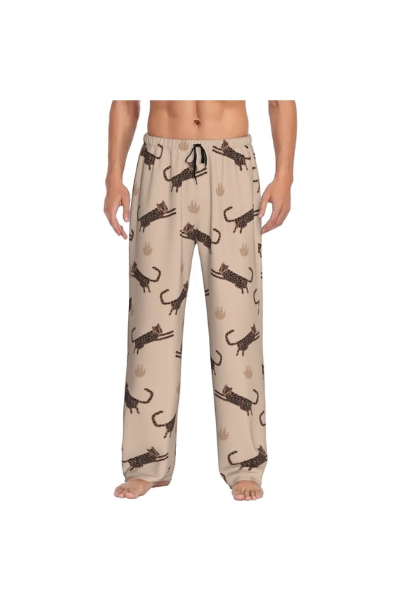 Leopard Print Pattern Men’s Ultra-Soft Comfy Pajama Lounge Pants Sleepwear,Comfortable Lounge Wear,lightweight Pajamas, Casual Home Wear-Medium
