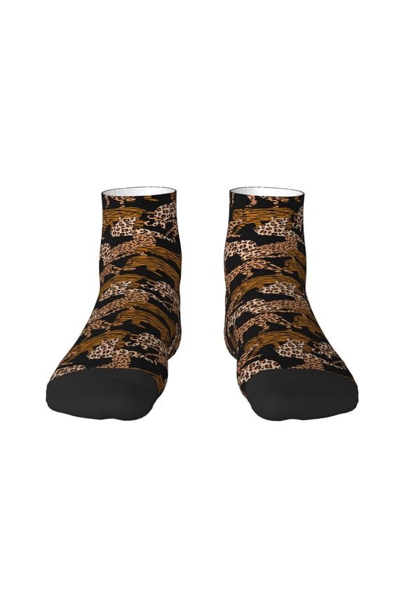 Leopard Print Pattern Quarter Crew Socks,Toe Seamed Ankle Socks,Cotton Cushioned Breathable Athletic Crew Sports Socks