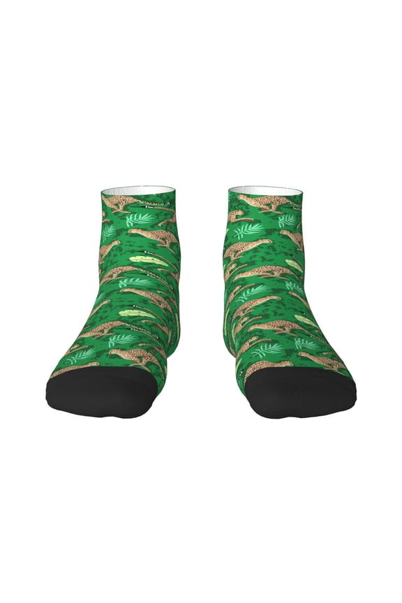 Leopard Print Pattern Quarter Crew Socks,Toe Seamed Ankle Socks,Cotton Cushioned Breathable Athletic Crew Sports Socks