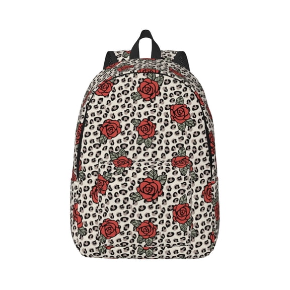 Rateoe Leopard Print Rose Pattern Canvas College Laptop Backpack,Travel Daypack,Durable Rucksack Travel Notebook Bag School Backpack Book Bag for Men Women-Medium