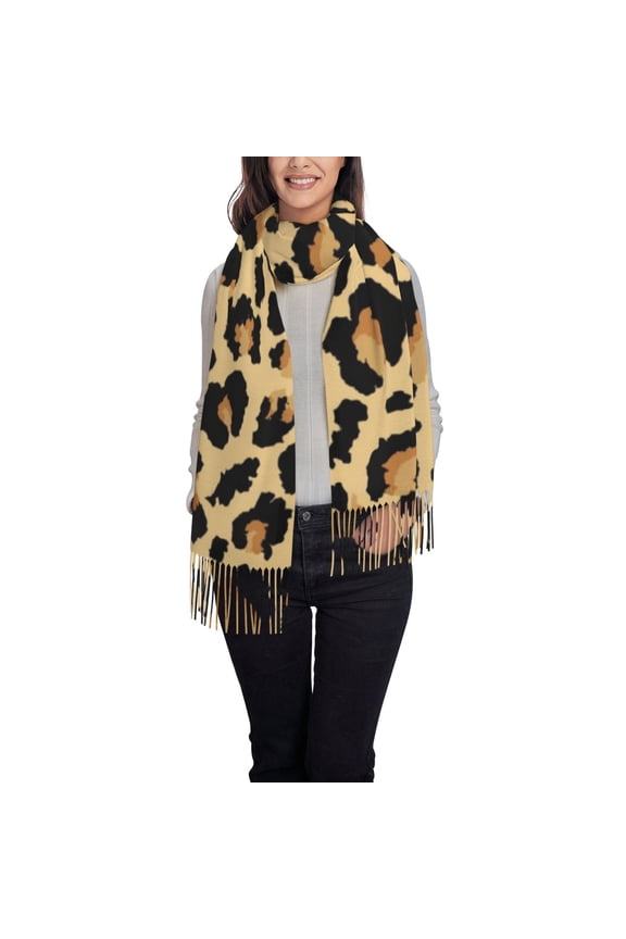 Leopard Print Women's Traditional Scarf Wrap Tassel Shawl Fringes Neck Head Shawl Retro Scarf