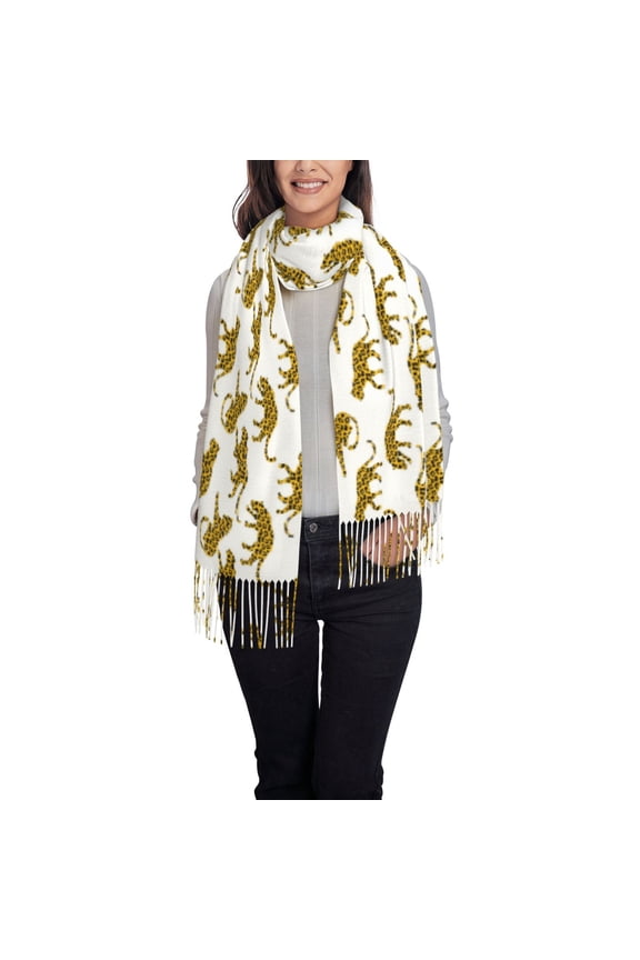 Leopard Print Women's Traditional Scarf Wrap Tassel Shawl Fringes Neck Head Shawl Retro Scarf