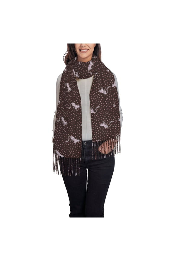 Leopard Print Women's Traditional Scarf Wrap Tassel Shawl Fringes Neck Head Shawl Retro Scarf