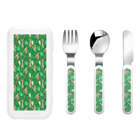 Rateoe Leopard Print for Stainless Steel Kids Silverware Set - Child and Toddler Safe Flatware - Children's Knife, Fork And Spoon Set