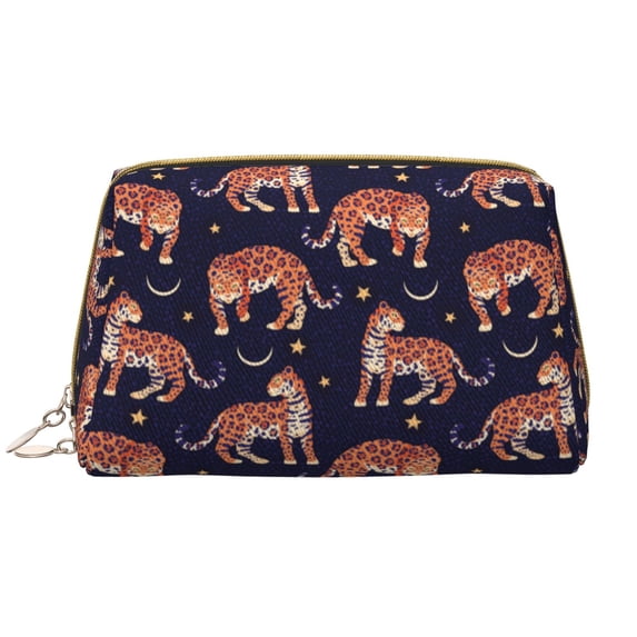 Rateoe Leopard Print for Travel Makeup Bag,Large Capacity Cosmetic Bags for Women,Waterproof Portable Pouch Open Flat Toiletry Bag Make up Organizer