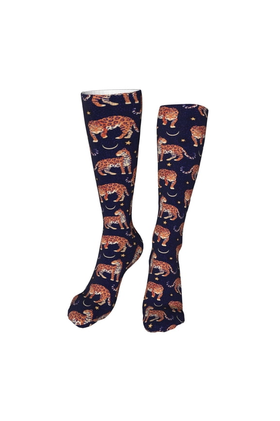 Leopard Print print Women's Men's Novelty 20in Crew Socks Cotton Socks Knee High Socks for Walking,Running,Nurses,Pregnancy-One Size