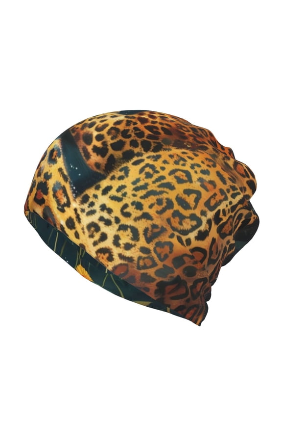 Leopard Reading Tarot Cards Cotton Slouchy Beanie Hat for Men/Women,Lightweight Oversize Large Thin Skull Cap Night Sleeping Cap