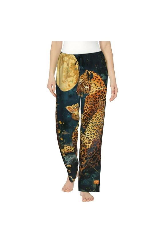 Leopard Reading Tarot Cards Pattern Women’s Ultra-Soft Comfy Pajama Lounge Pants Sleepwear,Comfortable Lounge Wear,lightweight Pajamas, Casual Home Wear-X-Large