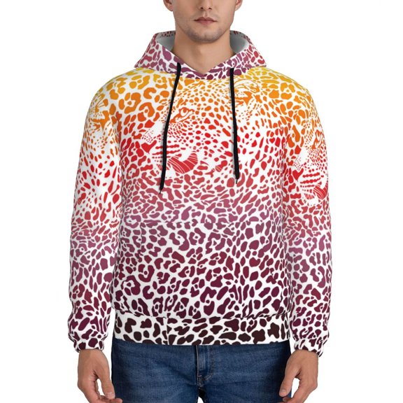 Rateoe Leopard Skins And Heads Pattern Mens Hoodie, Pullover Hooded Sweatshirt, Kangaroo Pocket Hoodie Ideal for Daily Wear, Travel and Home-Medium