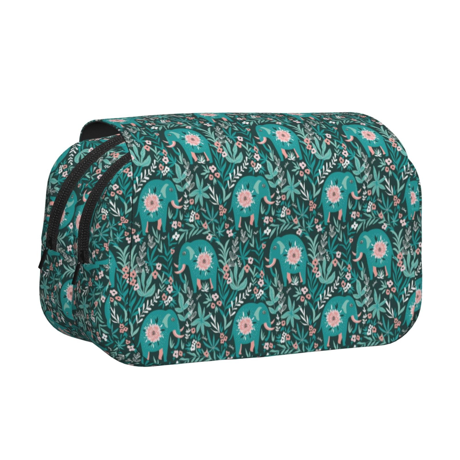 Rateoe Lephants in the Jungle Pattern Double Clamshell Pen Case, Storage Organizer with Two Zipper Compartments– Holds Up to 50 Pencils & Pens
