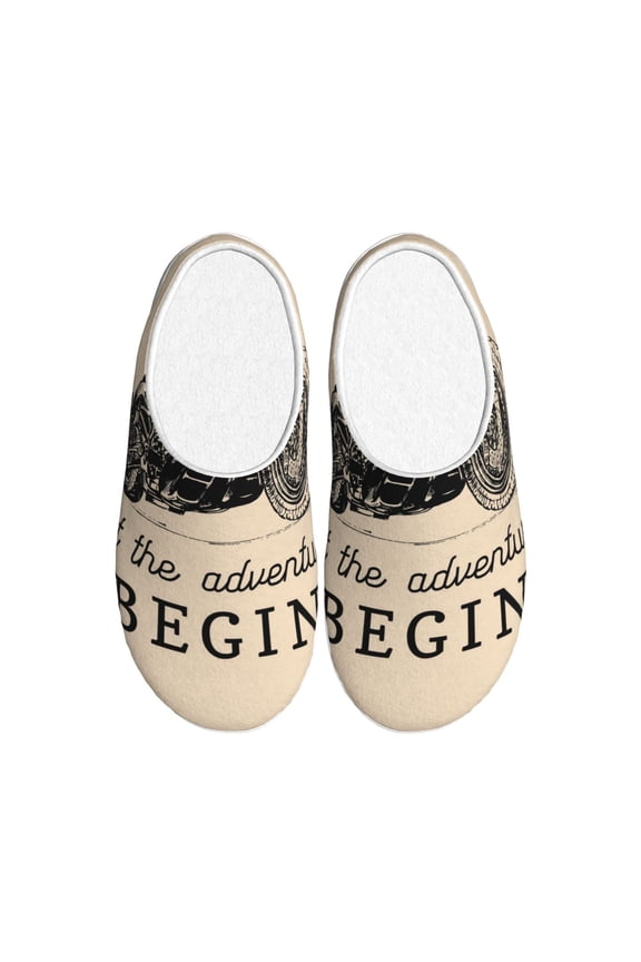 Let The Adventure Begin Print Women's Men's Cotton Knit Slippers Lightweight Memory Foam Indoor House Shoes with Anti-Skid Sole-42/43