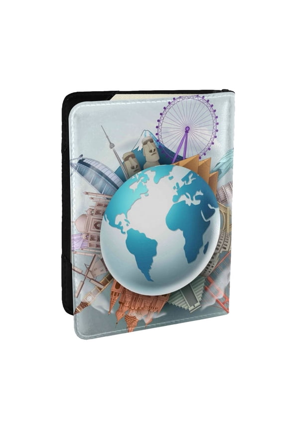 Let's go Travel Around the World Pattern Passport Holder Wallet Leather Mulit-purpose Travel Wallet Credit Cards Case ,Passport Cover for Women Men-6.5 in