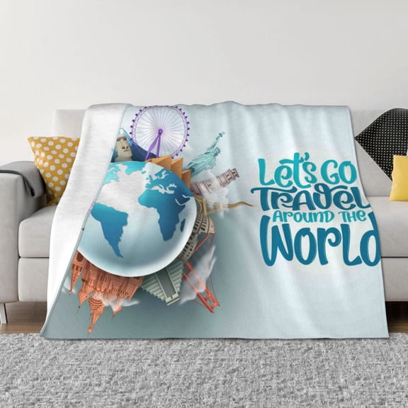 Rateoe Let's go Travel Pattern Flannel Throw Blanket, Ultra-soft Blanket for Bed, Couch, Car, Hypoallergenic Anti-pilling blanket-80"x60"(Horizontal)
