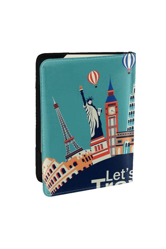 Let's go Travel Pattern Passport Holder Wallet Leather Mulit-purpose Travel Wallet Credit Cards Case ,Passport Cover for Women Men-6.5 in