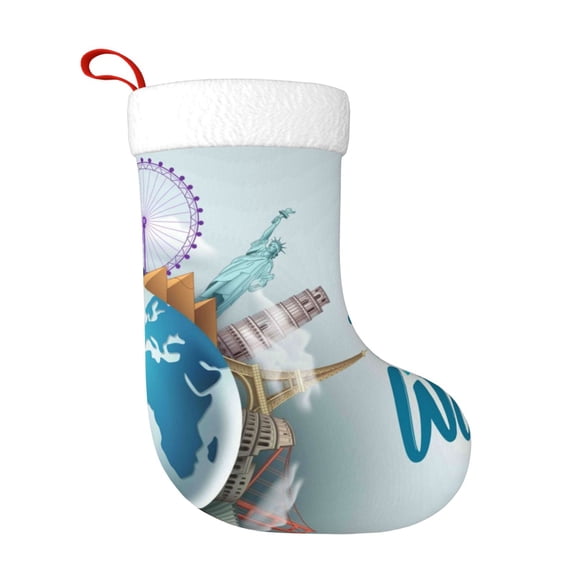 Rateoe Let's go Travel Print Christmas Stockings,18 Inch Large Christmas Stockings Decoration Ornaments for Holiday Home Fireplace Indoors