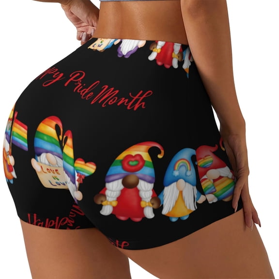 Rateoe Lgbt Gnome Printed Power Workout Shorts for Women Tummy Control Squat Proof Ribbed Thick Seamless Scrunch Active Short-Medium