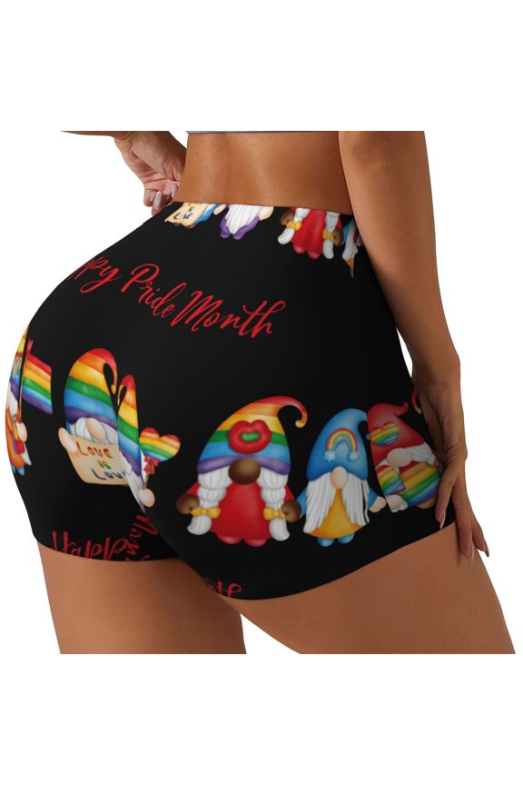 Lgbt Gnome Printed Power Workout Shorts for Women Tummy Control Squat Proof Ribbed Thick Seamless Scrunch Active Short-Medium